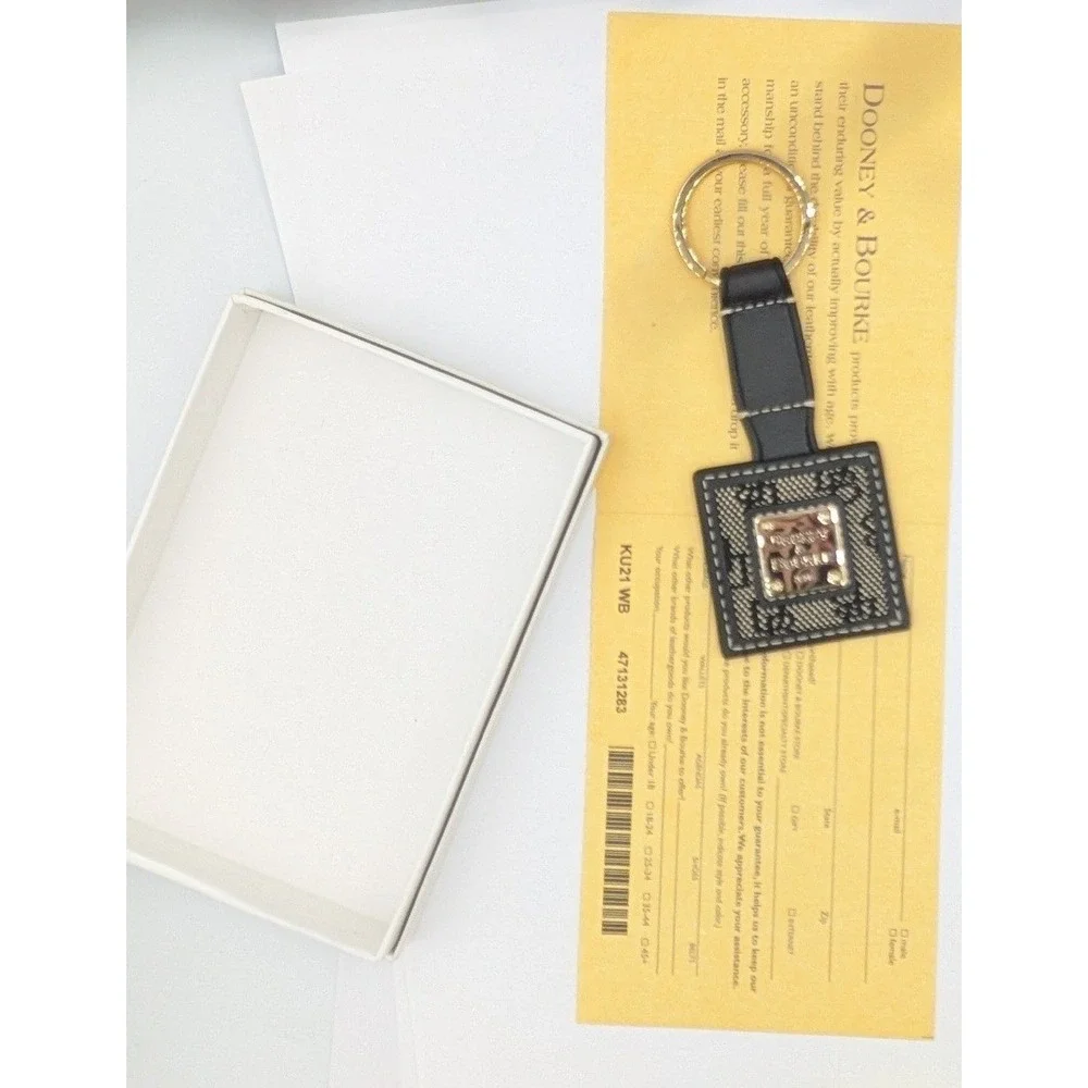 Dooney & Bourke Keychain Black Monogram Signature Leather Square Fob New In Box